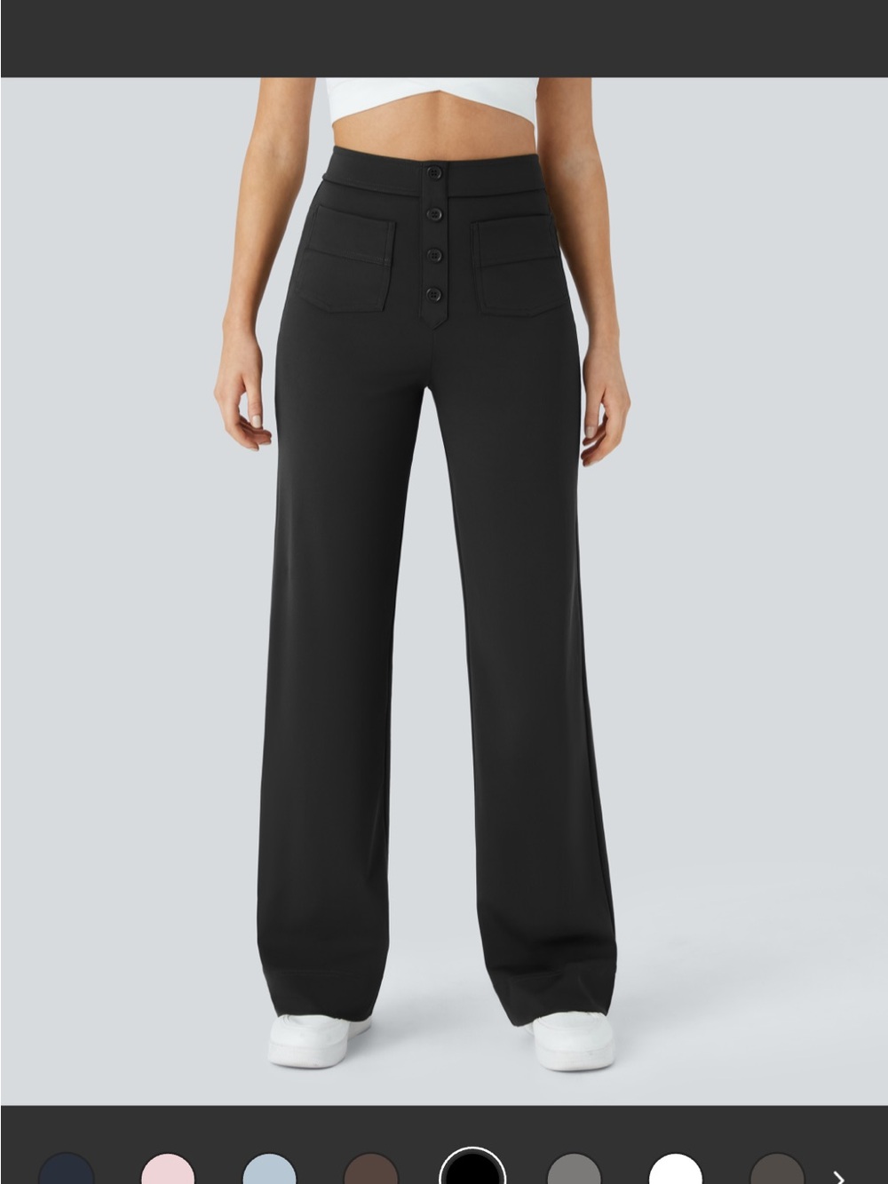 HALARA Black High-Waist Wide-Leg Button-Front Pants Lg- TALL